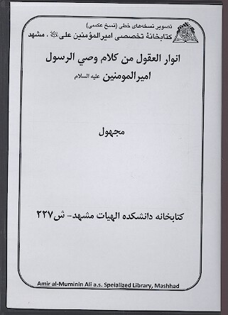 انوار العقول من كلام وصي الرسول اميرالمومنين عليه السلام